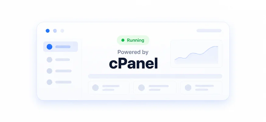 cPanel control panel showing a running site